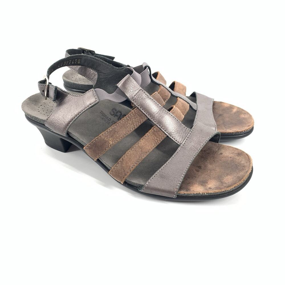 SAS Allegro Tri-Color Metallic Leather Low Heel Strappy Sandals 9 N Womens Black